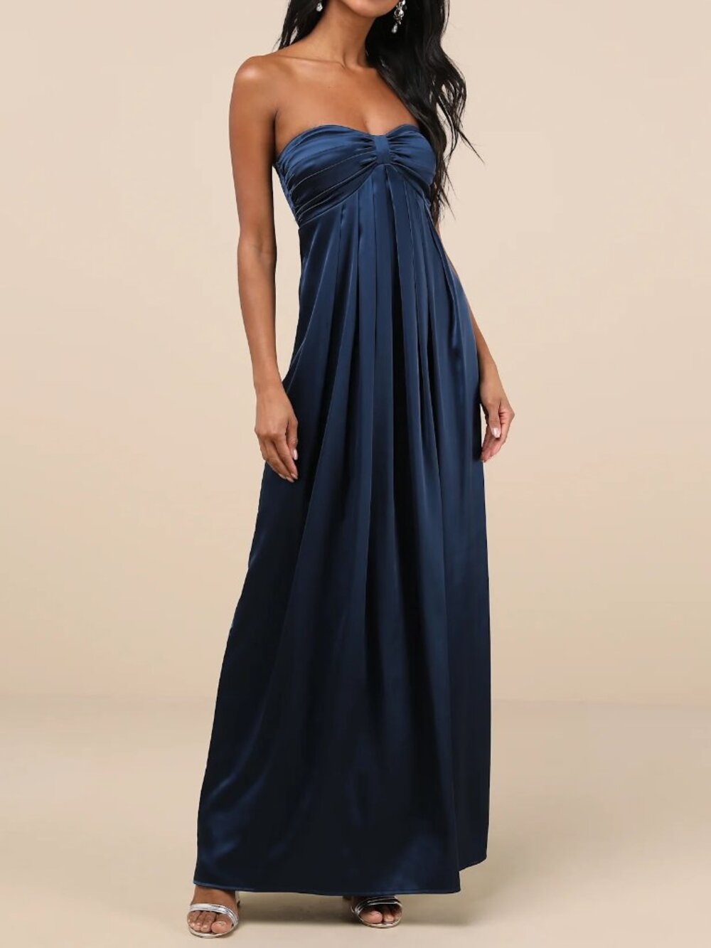 NWT Lulus Memorable Entrance Dark Blue Strapless Satin Maxi Dress Size Medium M
